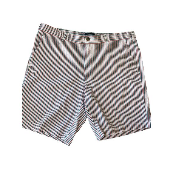 Club Room Classic Fit Flat Front Shorts Size 36 Red White Blue Stripe Seersucker - Picture 1 of 7